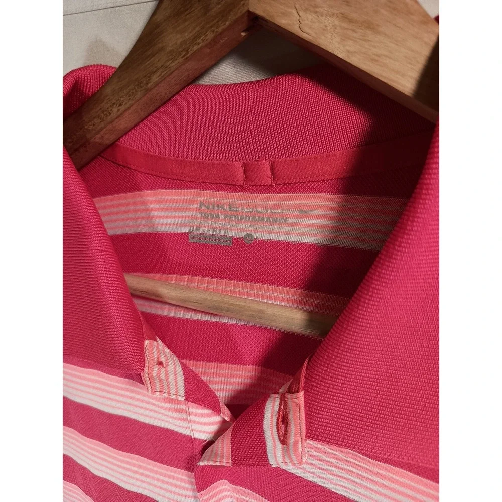 Nike‎ Golf Tour Performance Dri-Fit Men's Striped Golf Polo Shirt XL Braves Logo